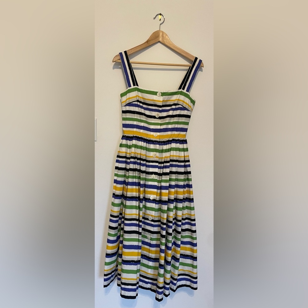Dolce & Gabbana Striped Midi Dress in Green, Yellow & Navy